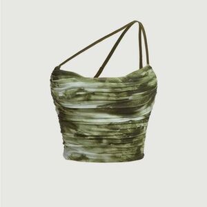 Retro Green Tie Dye One Shoulder Ruched Crop Top